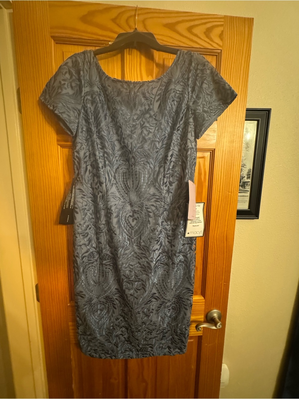 JS Collections Slate Blue Jacquard Midi Dress